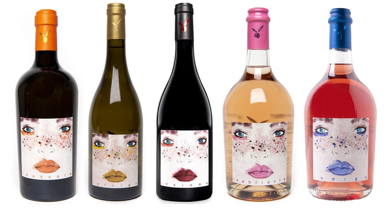 Selection of wine bottles from the Inserrata farm in San Miniato.