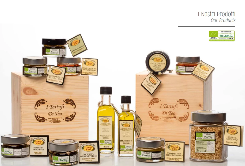 Products derived from truffles of the organic farm Tartufi di Teo, San Miniato